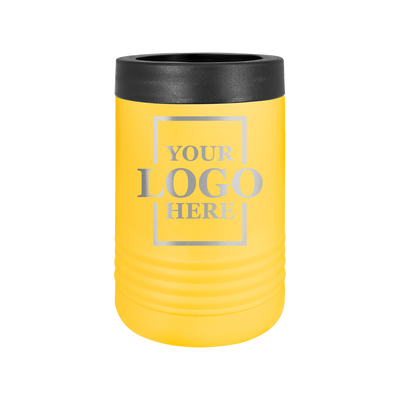 Real estate gift of a branded logo koozie in yellow with silver engraving