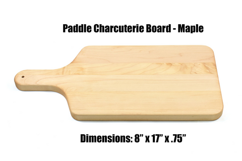 Real estate gift of a large maple paddle cutting board 
