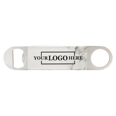  Real estate gift of a branded leatherette bottle opener in marble with black engraving