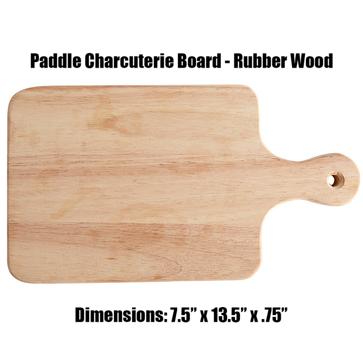 Real estate gift of a medium paddle cutting board made of rubber wood 