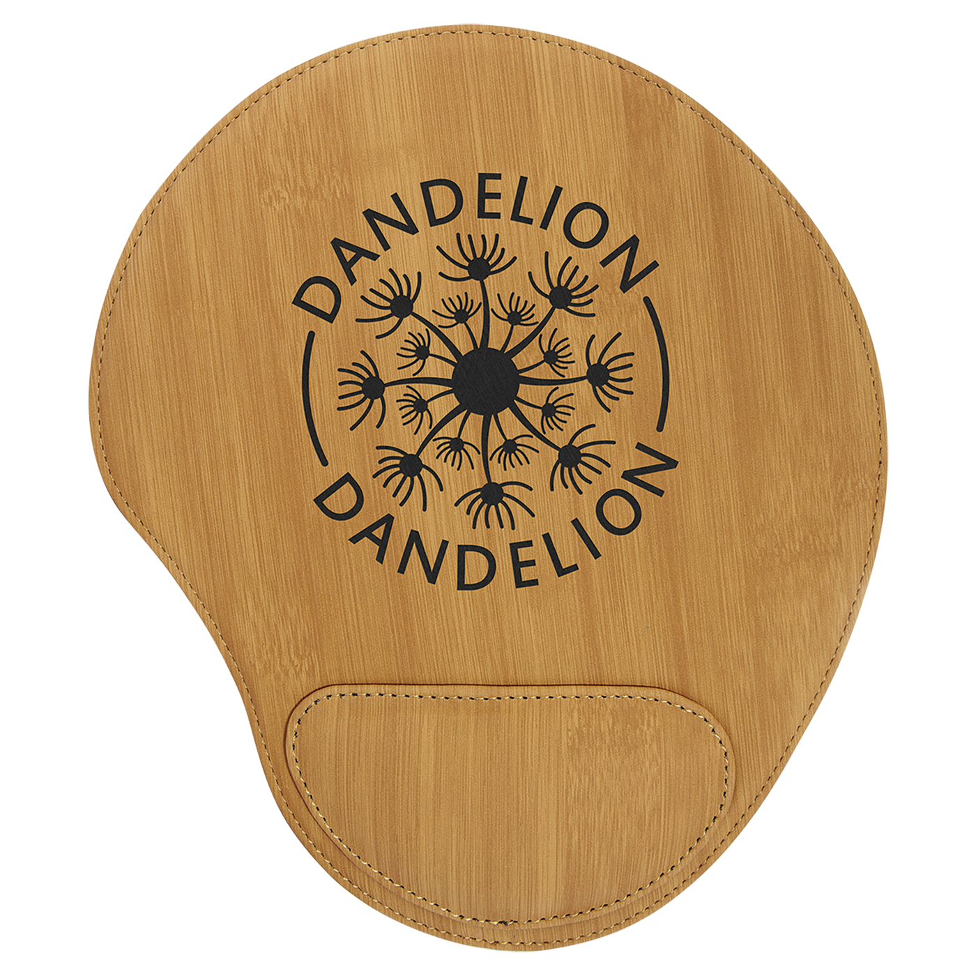 Real estate promotional gift of custom branded bamboo leatherette mouse pad engraved in black