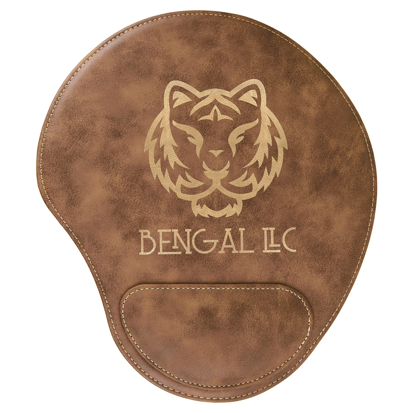 Real estate promotional gift of custom branded rustic leatherette mouse pad engraved in gold