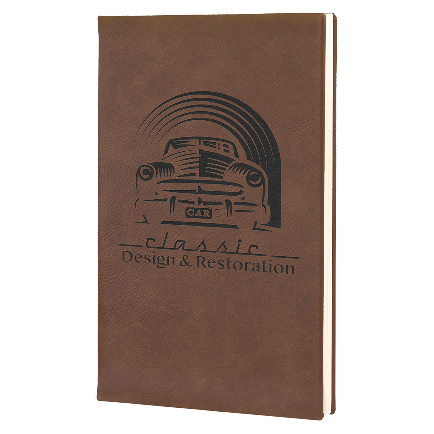 Real estate promotional gift dark brown notepad engraved with black