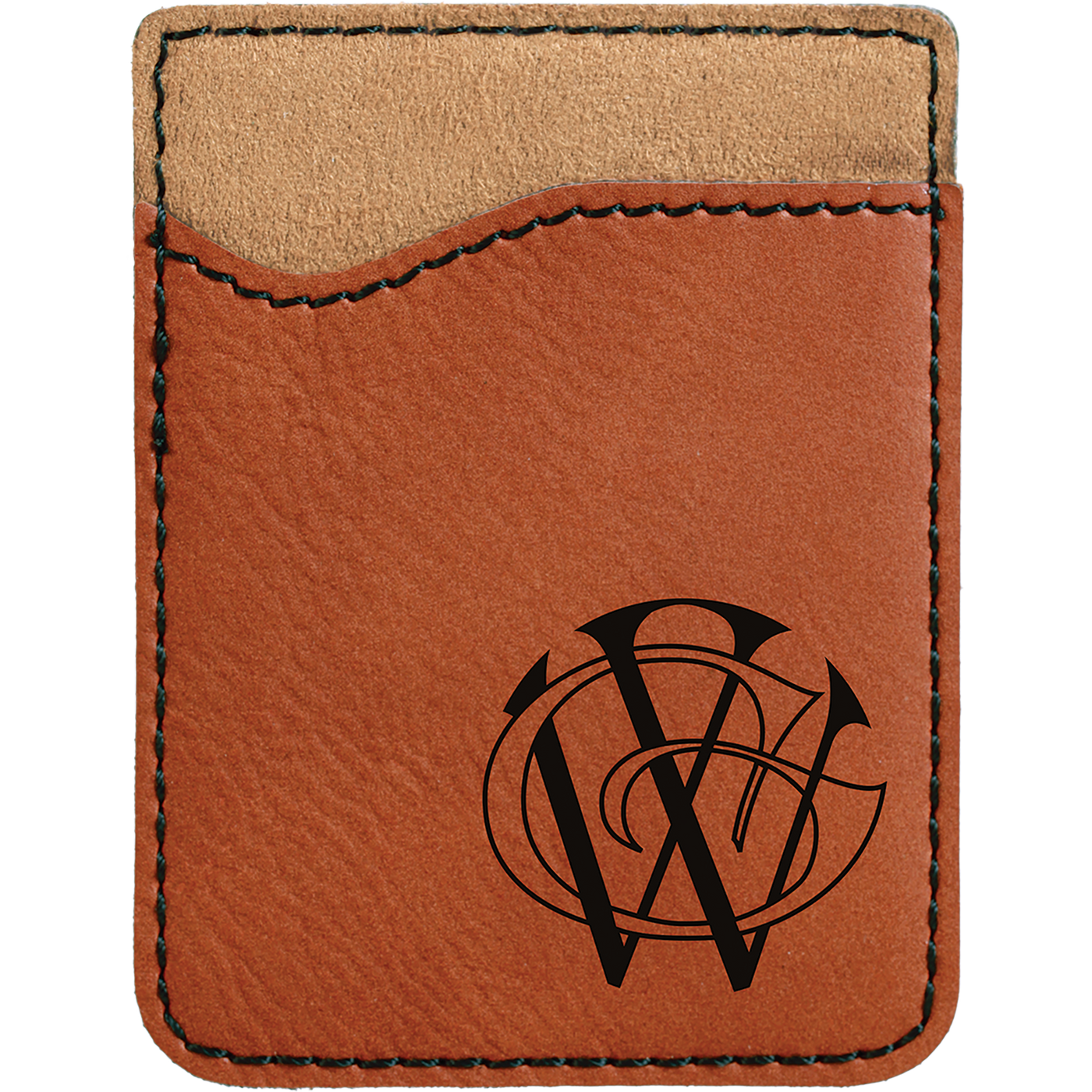  Real estate promotional gift of custom branded rawhide phone wallet engraved in black