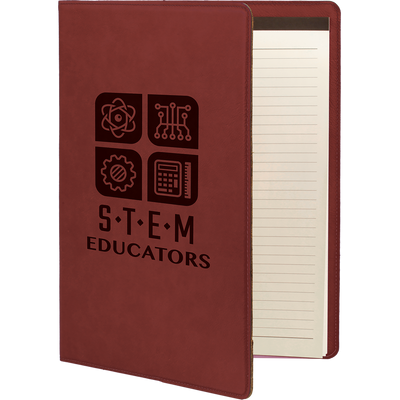 Real estate promotional gift rose leatherette and canvas portfolio with notepad engraved with black 