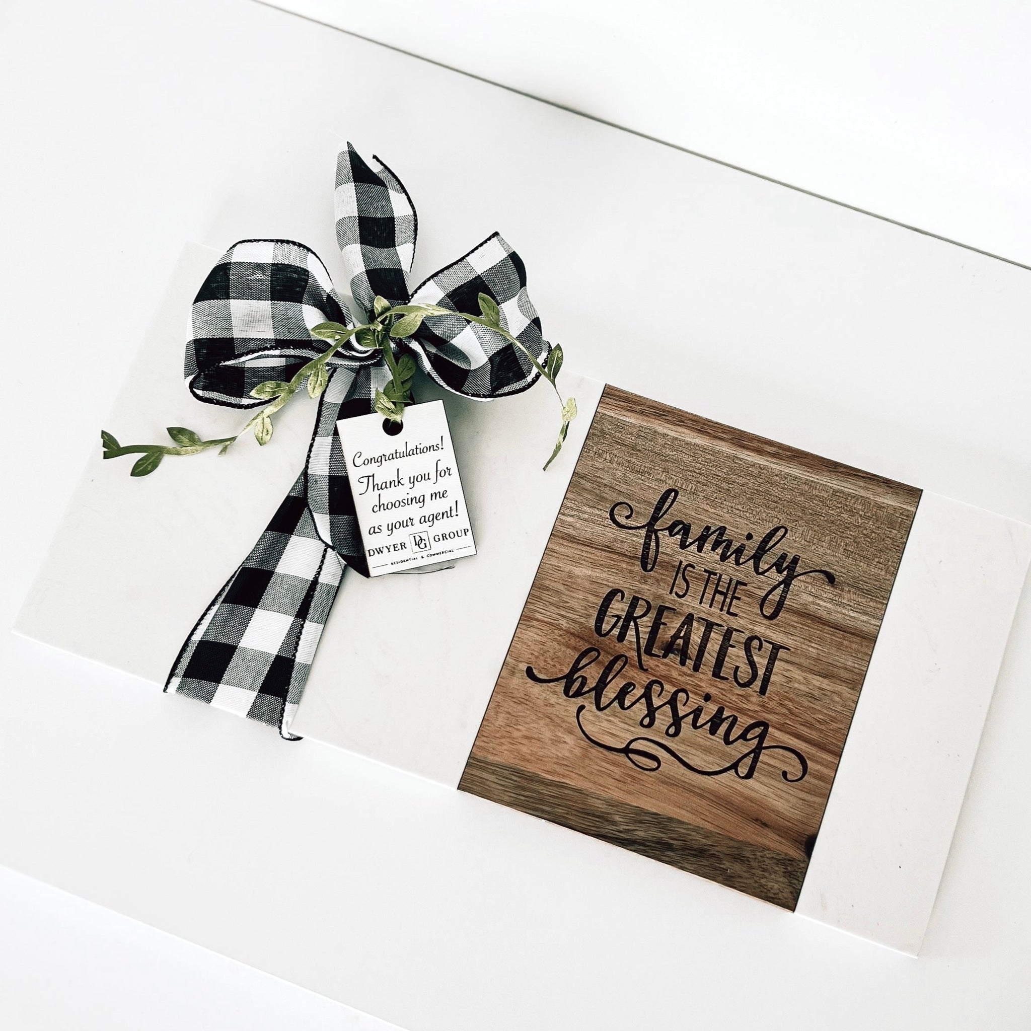 Real estate gift of a rectangle board with design 4 family is the greatest blessing engraved