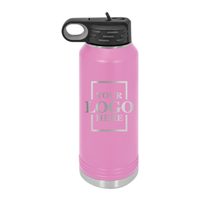 Real estate gift of 32 oz water bottle in lavender with silver engraving