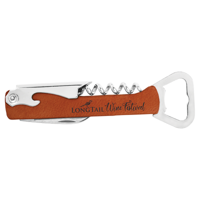 Realtor promotional leatherette wine tools in rawhide with black engraving